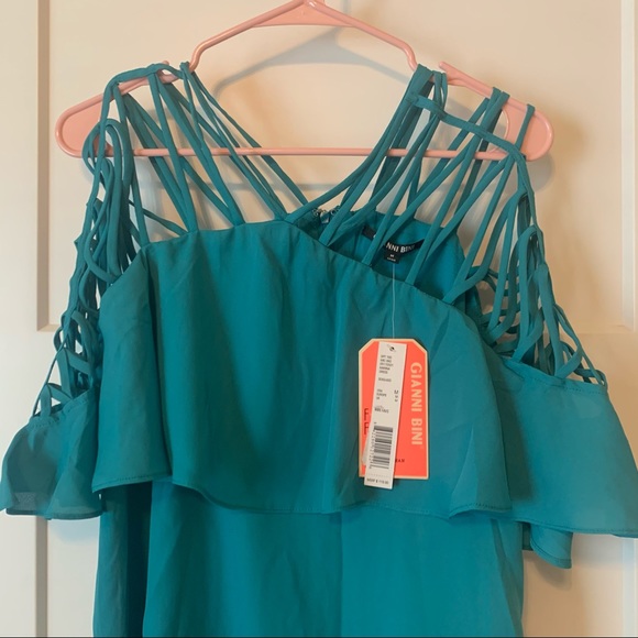 *NEW* Gianni Bini Teal Strappy Shoulder Dress - Picture 4 of 6